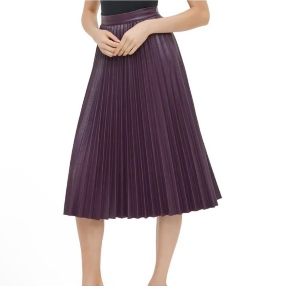 Alvin Klein Pleated Aubergine Faux Leather MIDI Skirt